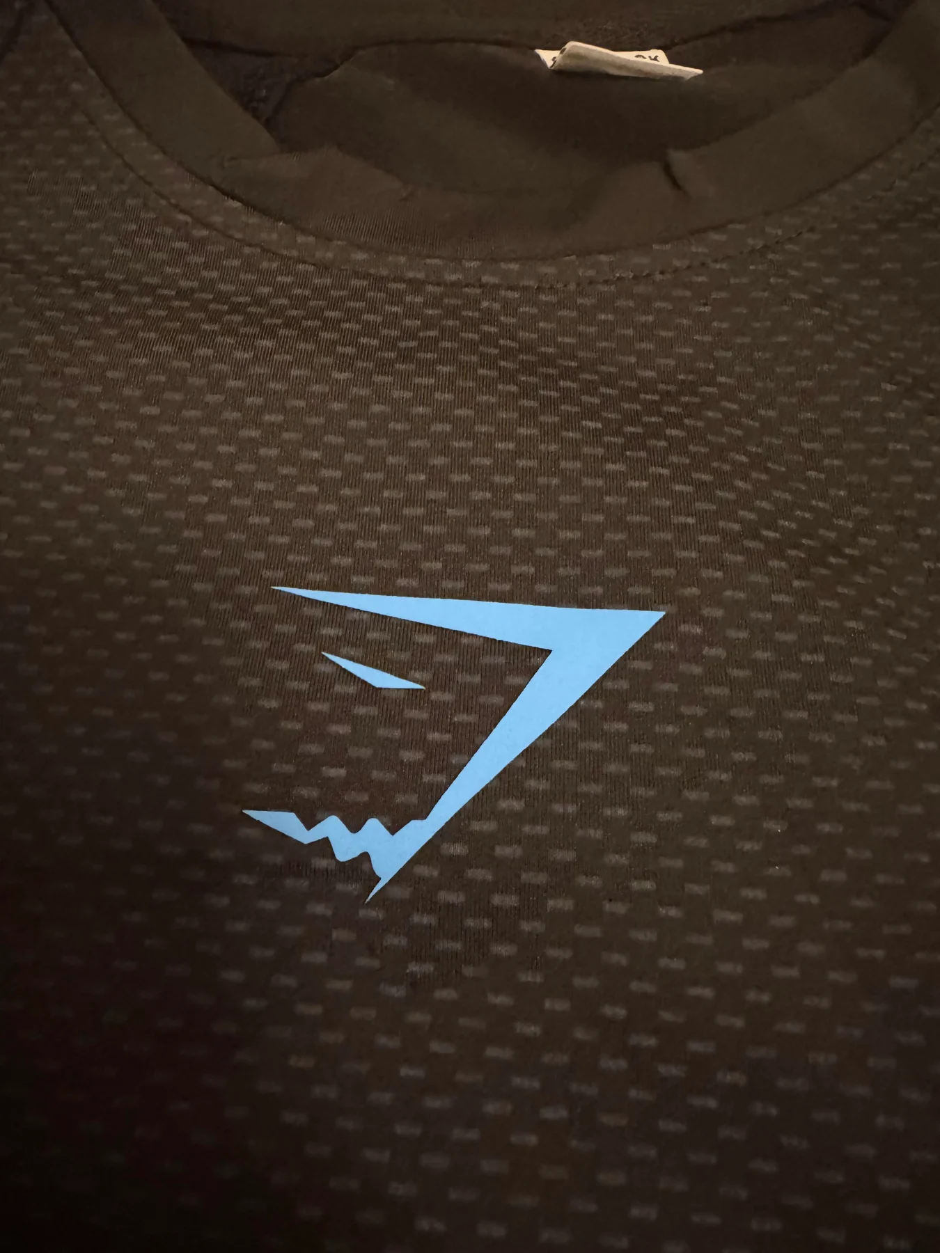 Close-up of the Gymshark chest logo.